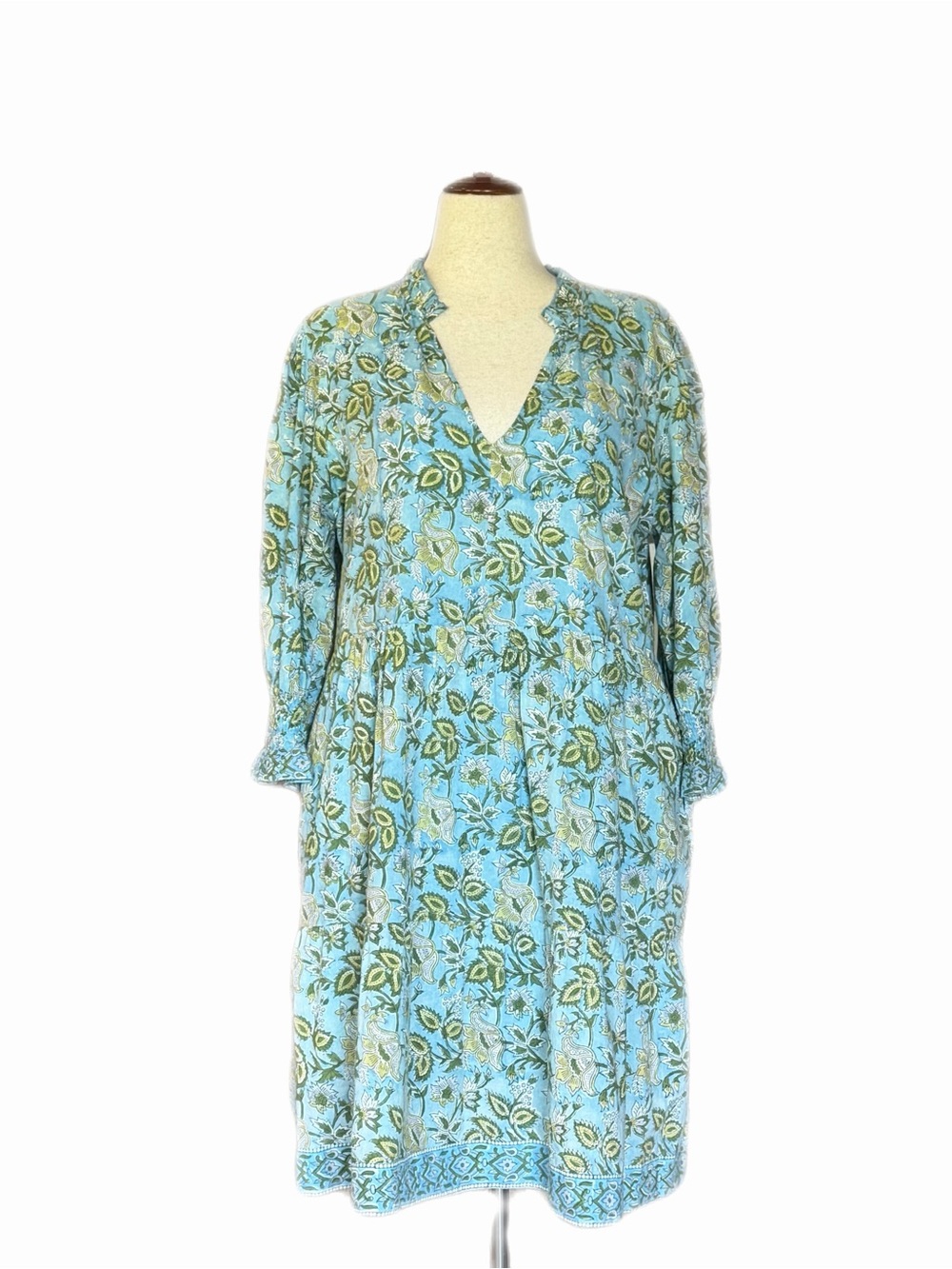 Charlee Light Blue Floral Midi Dress with V-Neck